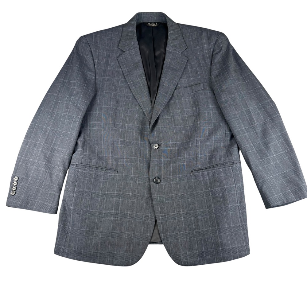 Jos‎ A Bank Mens Gray Glen Plaid Wool Blazer Jacket 44R Two Button Sport Coat
